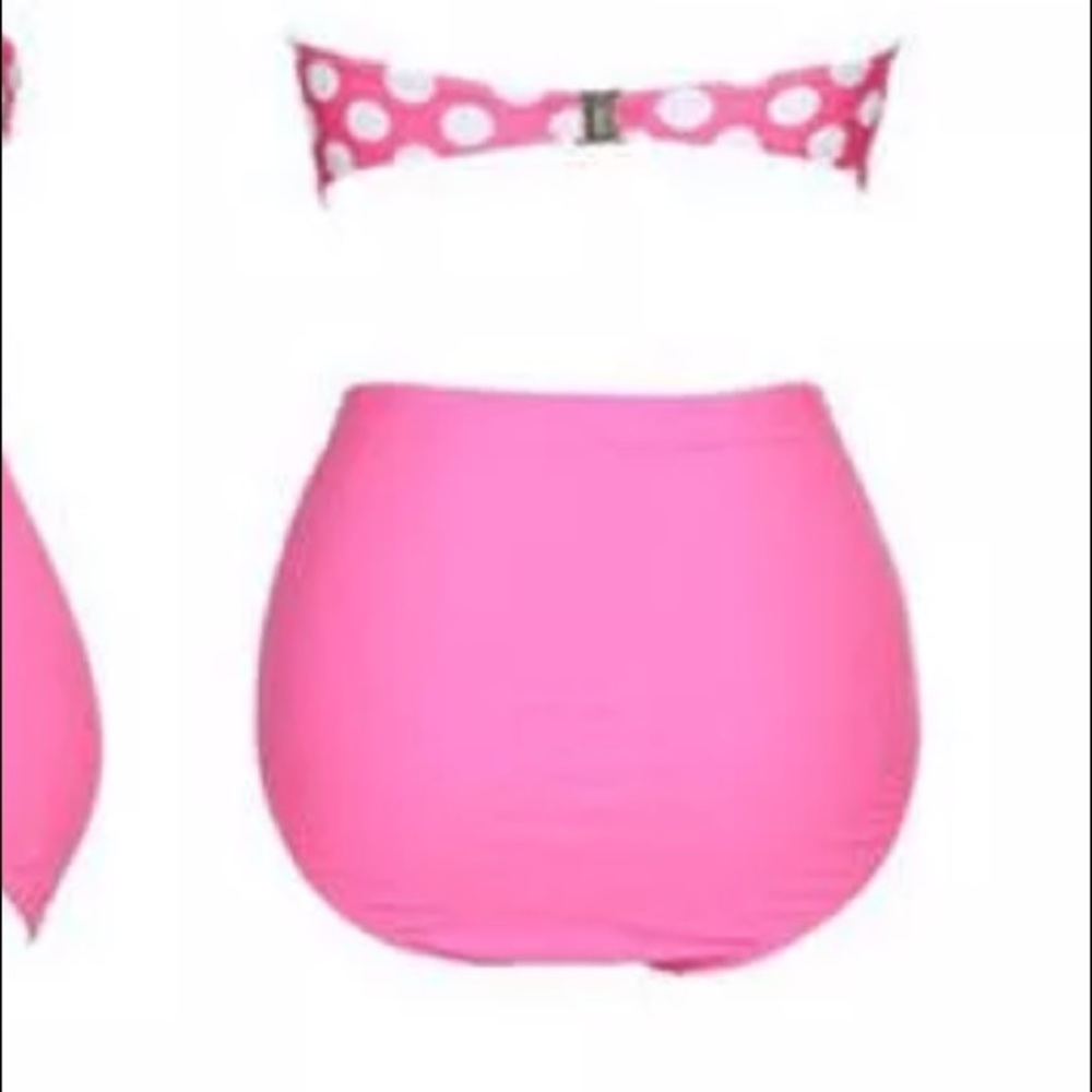 Pink white polka dot bikini high waisted bottoms swimsuit vintage pinup sexy - Picture 2 of 2